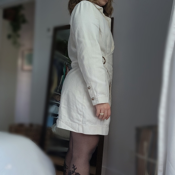 3/50$ ○ BLUES cream denim side buckle trench jacket vintage - Picture 7 of 8